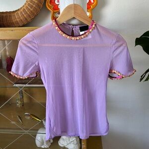 Vintage Dolce & Gabbana Floral Trim Lavender mesh Top